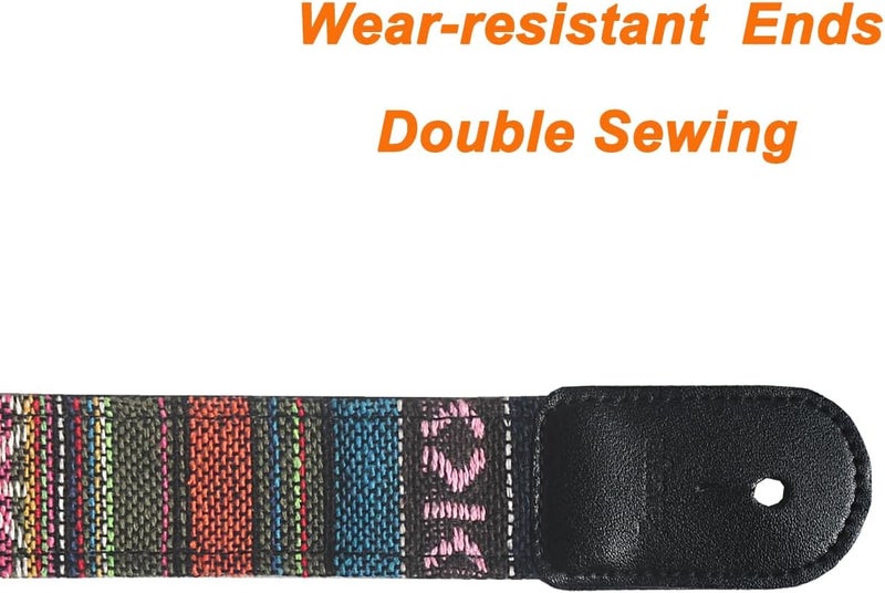 Farcaya Ukulele Strap for Soprano Concert Tenor Baritone Uke Mandolin Banjo Cotton Soft Country Style Picks Locks Buttons (Striped Black) - Image 3